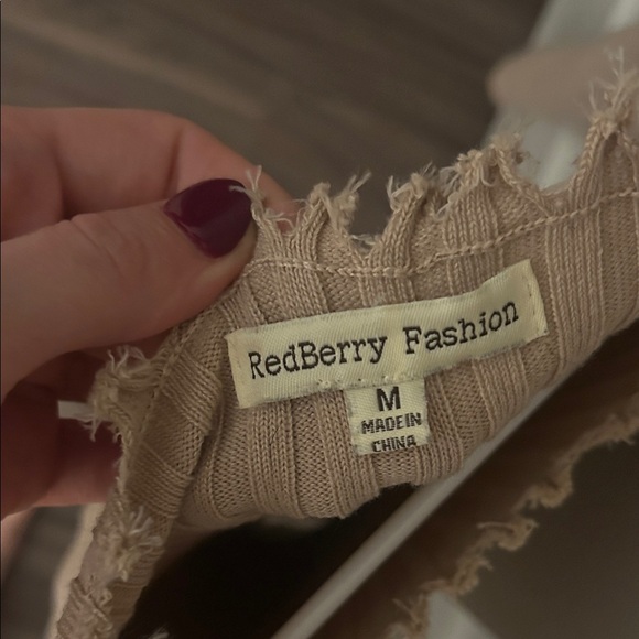 Tan Ribbed Off-Shoulder Sweater - Picture 2 of 2